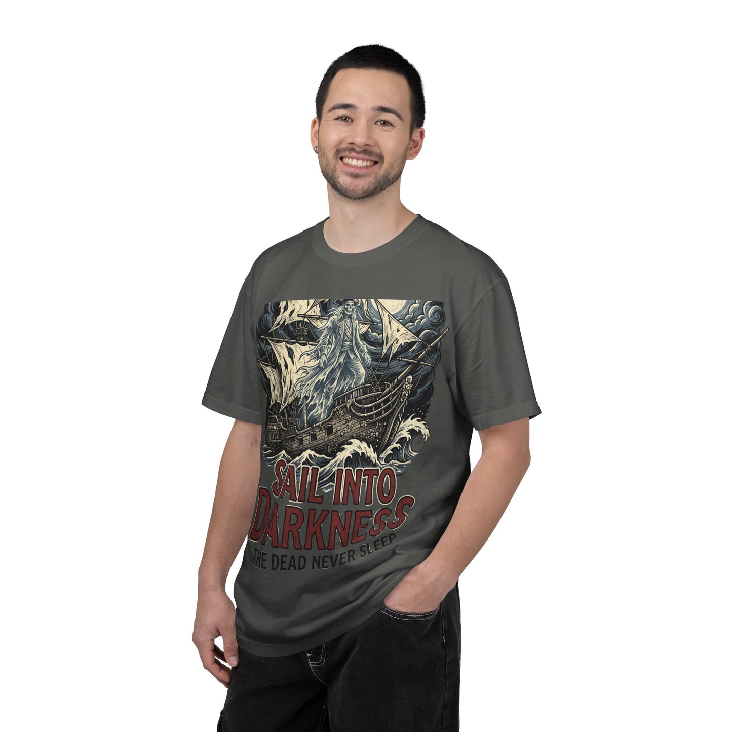 Sail Into Darkness Graphic T-Shirt — Gothic Pirate Skull Crew Tee