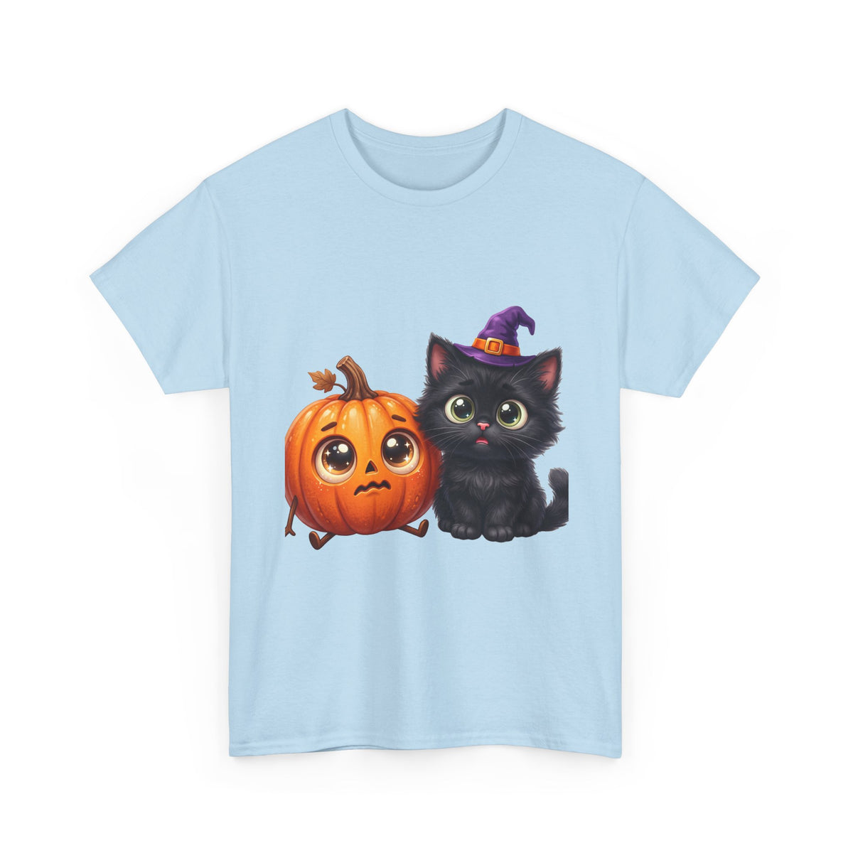 Halloween Black Cat & Pumpkin T‑Shirt — Cute Witch Hat Kitty Fall Tee