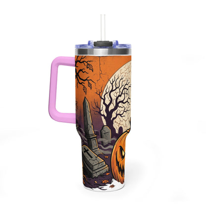 Halloween Pumpkin Tumbler – 40oz Spooky Haunted Graveyard Design