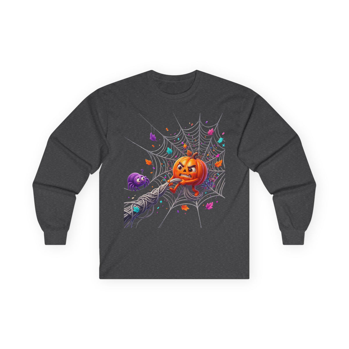 Halloween Pumpkin Spiderweb Long Sleeve Tee
