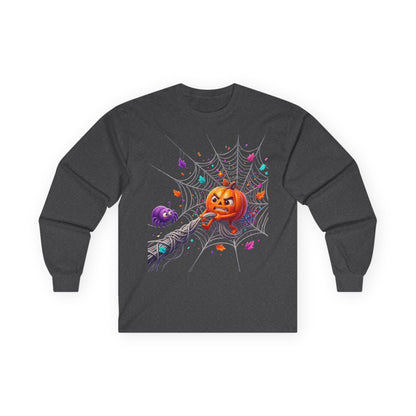 Halloween Pumpkin Spiderweb Long Sleeve Tee