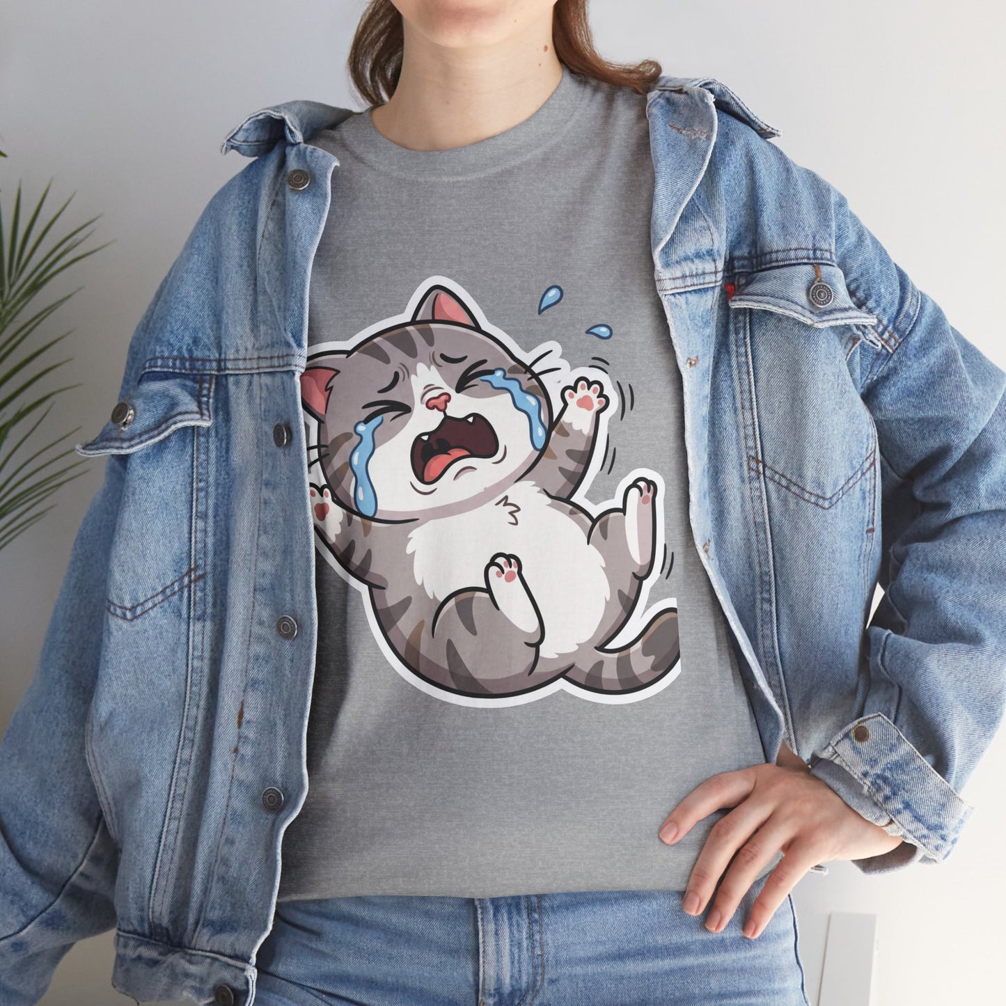 Crying Cartoon Cat T-Shirt — Cute Kawaii Kitten Graphic Tee