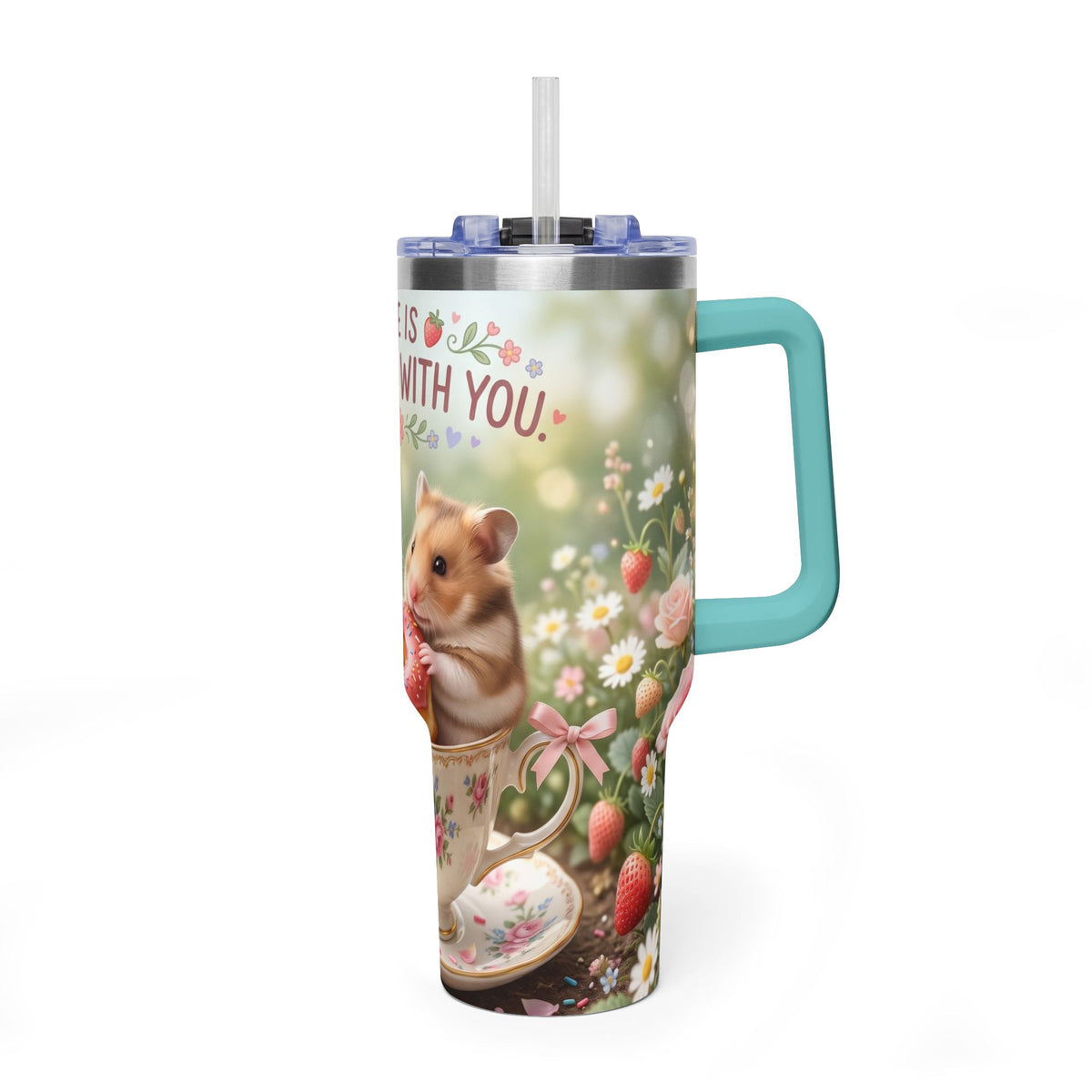 Life Is Sweeter With You Hamster Floral 40oz Thermal Tumbler