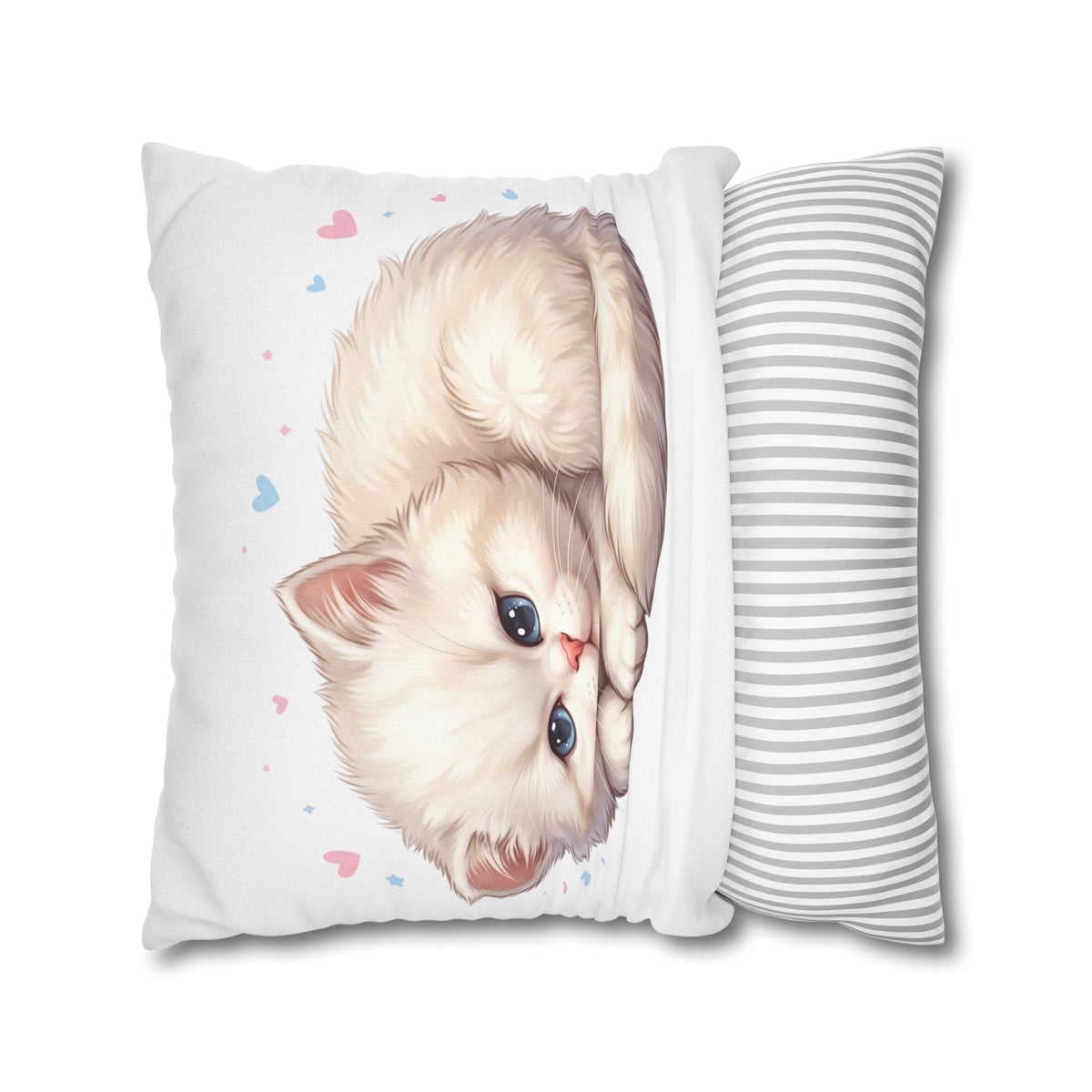 Cute Sleeping Kitten Decorative Pillowcase — Soft White Cat Accent Cushion Cover