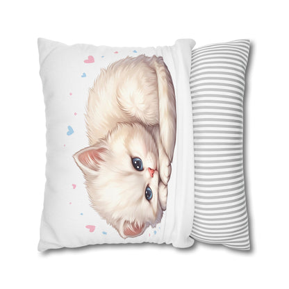 Cute Sleeping Kitten Decorative Pillowcase — Soft White Cat Accent Cushion Cover