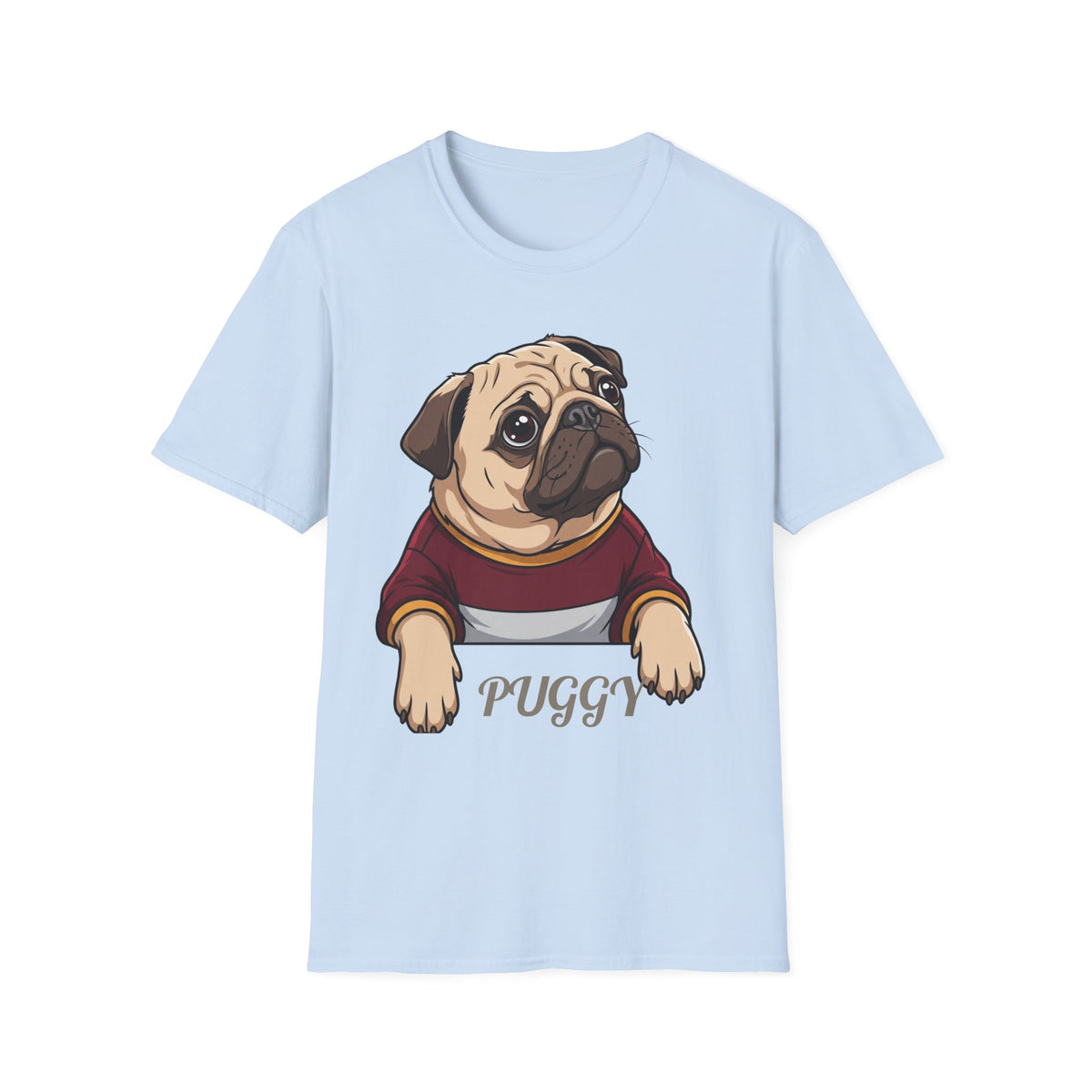 Pug Portrait T‑Shirt – Cute Pug Dog Tee with 'Puggy' Text