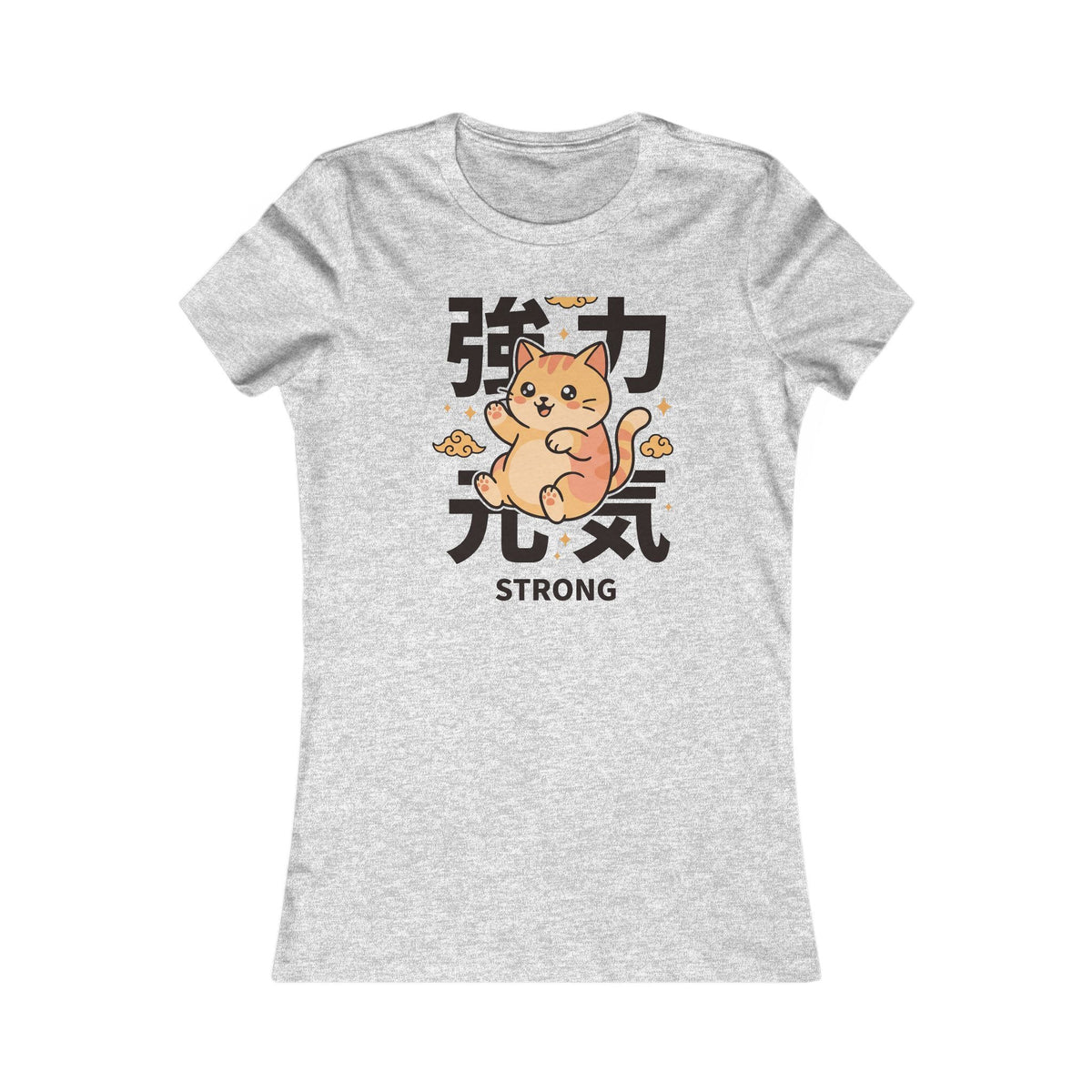 Strong Cat Tee — Cute Japanese Kanji "Strong" Women's Graphic Shirt