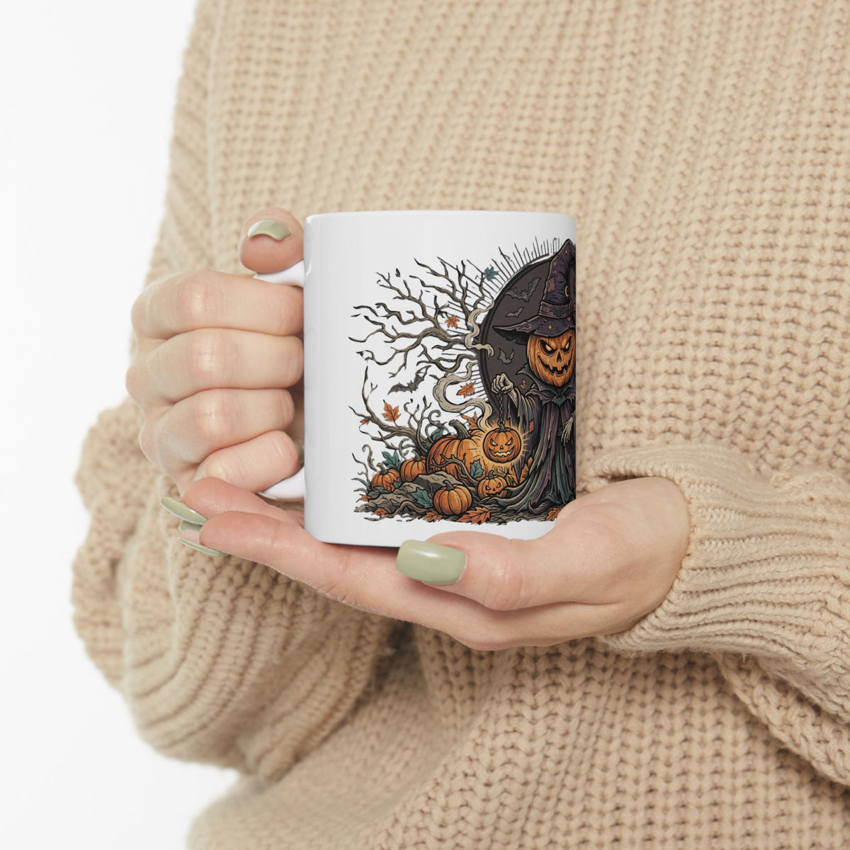 Halloween Pumpkin Witch Mug — Spooky Jack-o'-Lantern Ceramic Coffee Cup (11oz & 15oz)