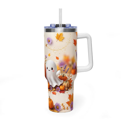 40oz Halloween Cat Vacuum Tumbler with Pumpkin