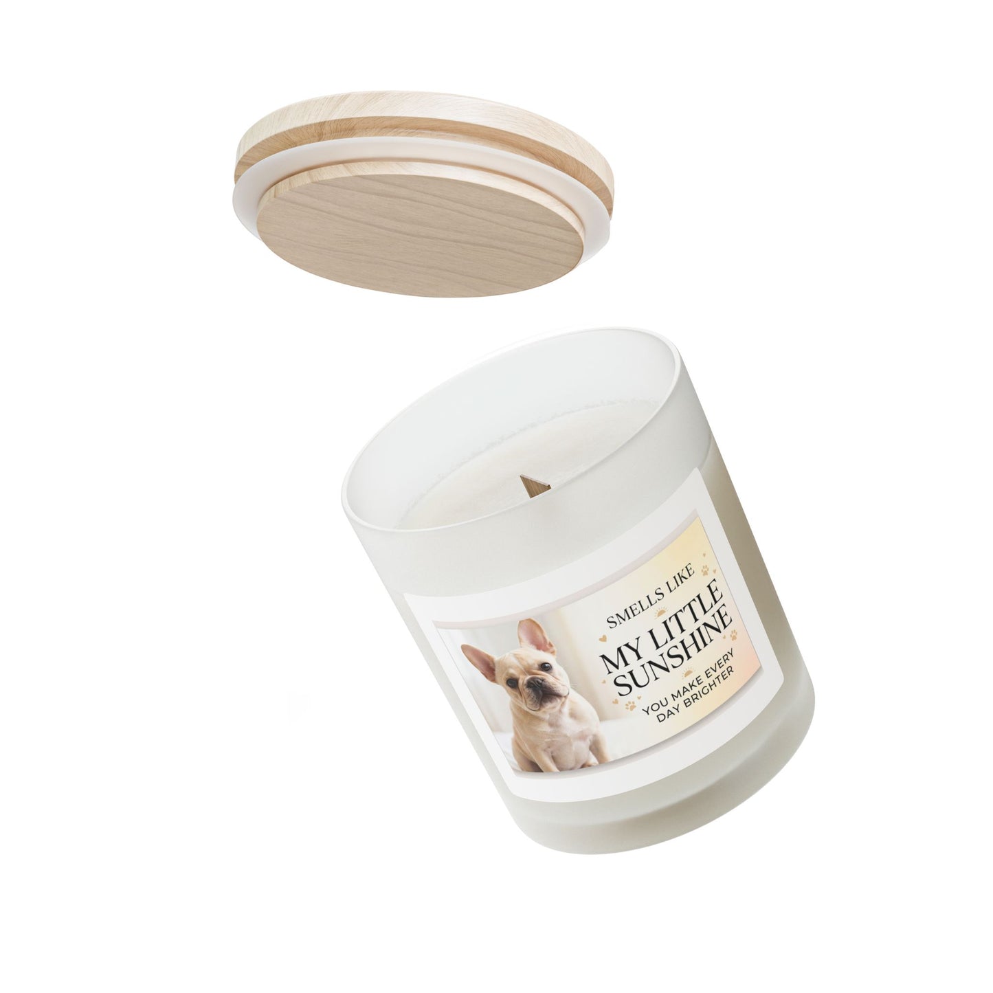 My Little Sunshine Frosted Glass Candle — 11 oz Scented Candle with Dog Photo Label