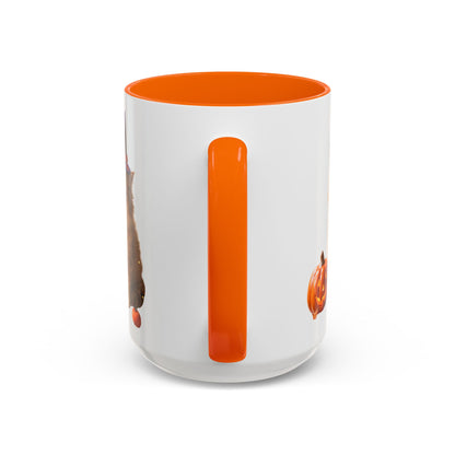 Halloween Cat Coffee Mug with Witch Hat and Pumpkin