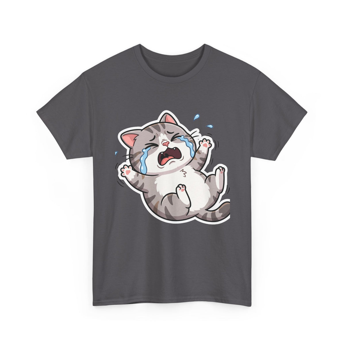 Crying Cartoon Cat T-Shirt — Cute Kawaii Kitten Graphic Tee