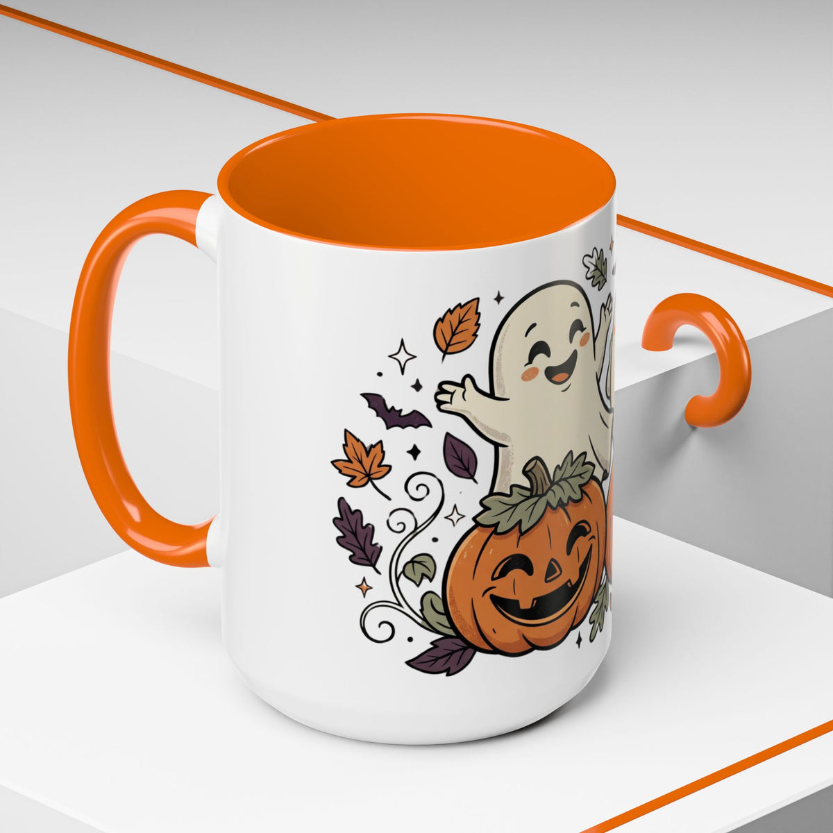 Halloween Ghosts & Pumpkins Coffee Mug — Cute Spooky Accent Mug (11/15oz)