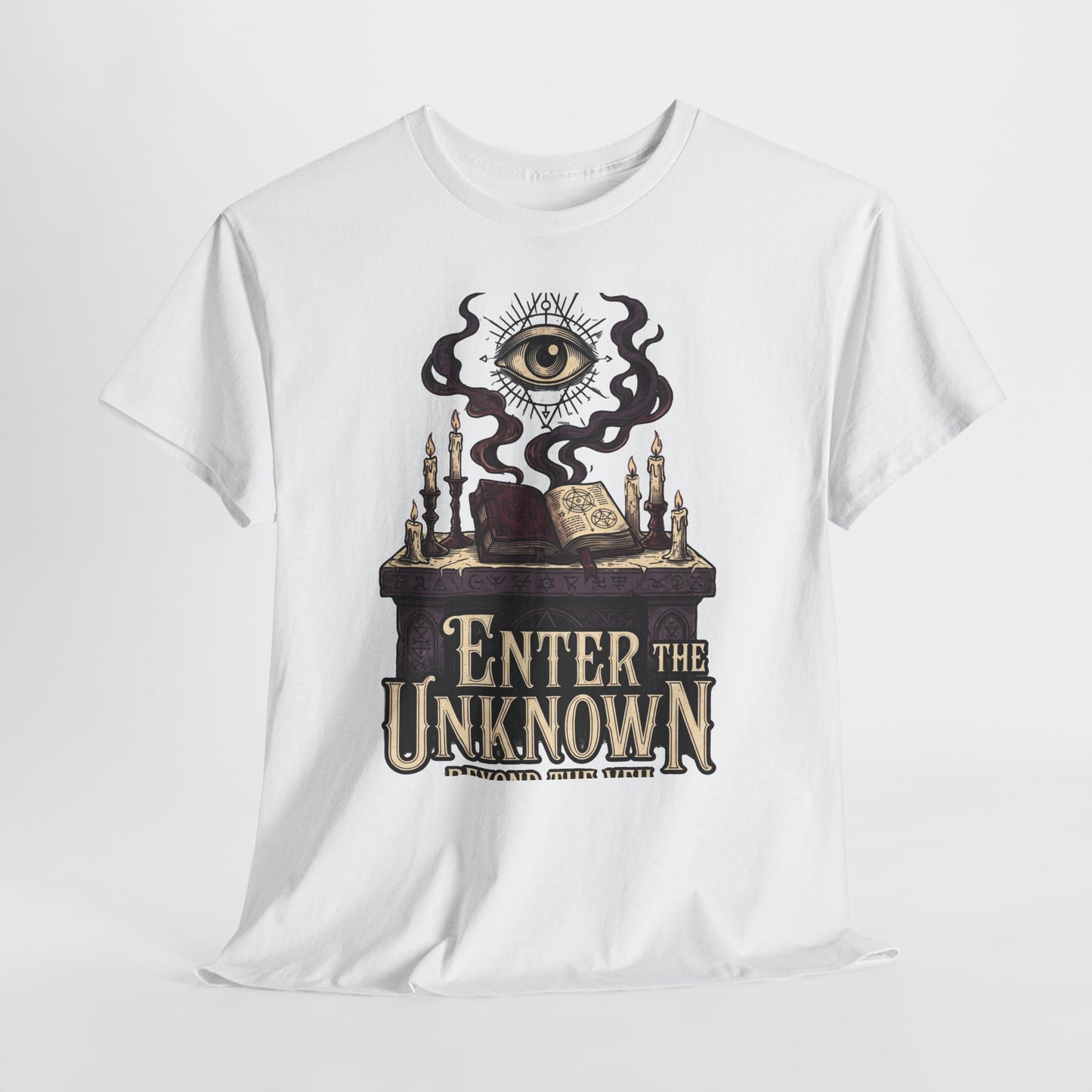Occult Graphic Tee — "Enter the Unknown" Mystic Eye & Spellbook T-Shirt