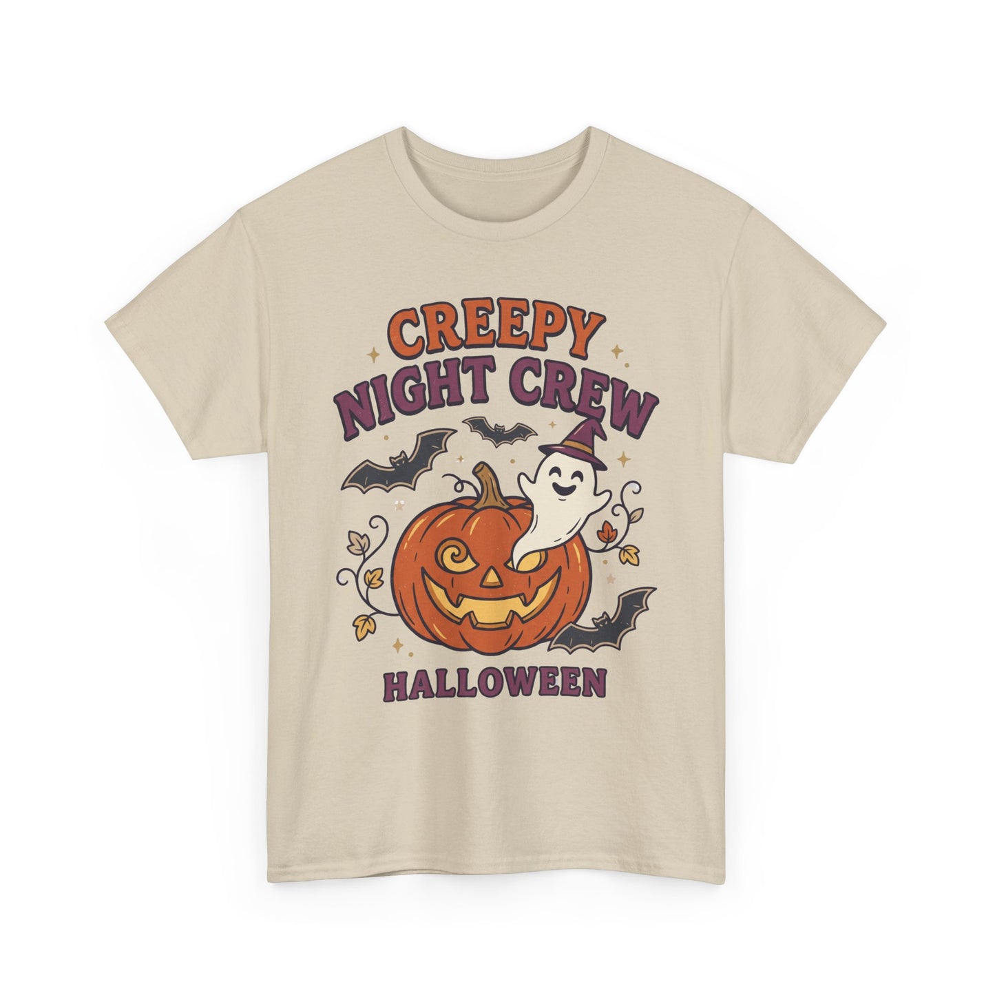 Creepy Night Crew Halloween T‑Shirt — Pumpkin & Ghost Graphic Tee