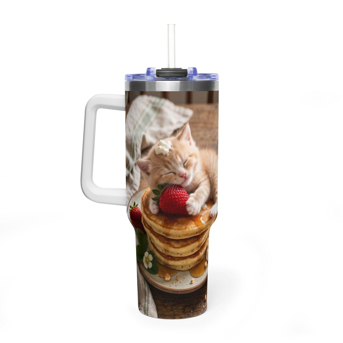 40oz Cat Pancake Thermal Tumbler with Straw