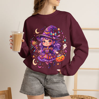 Cute Halloween Witch Sweatshirt — Kawaii Pumpkin Magic Crewneck