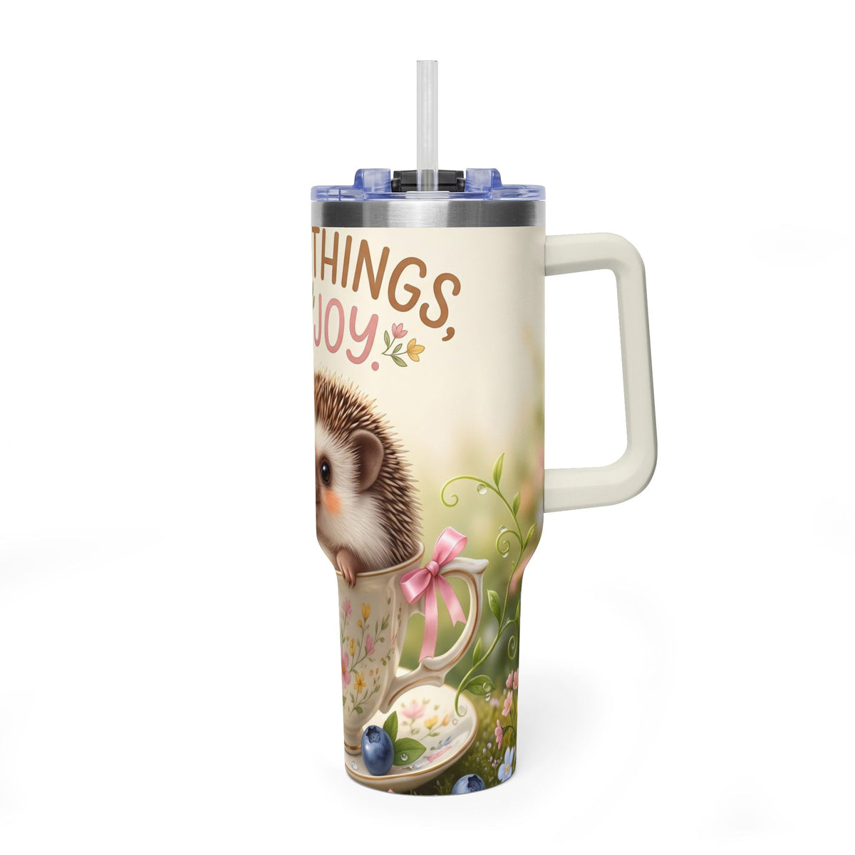 Little Things Big Joy Hedgehog Floral 40oz Thermal Tumbler