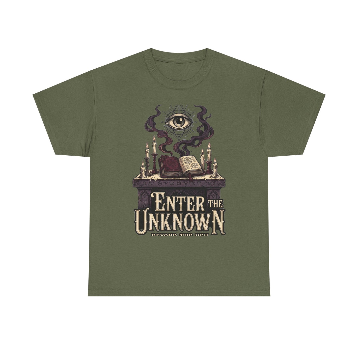 Occult Graphic Tee — "Enter the Unknown" Mystic Eye & Spellbook T-Shirt