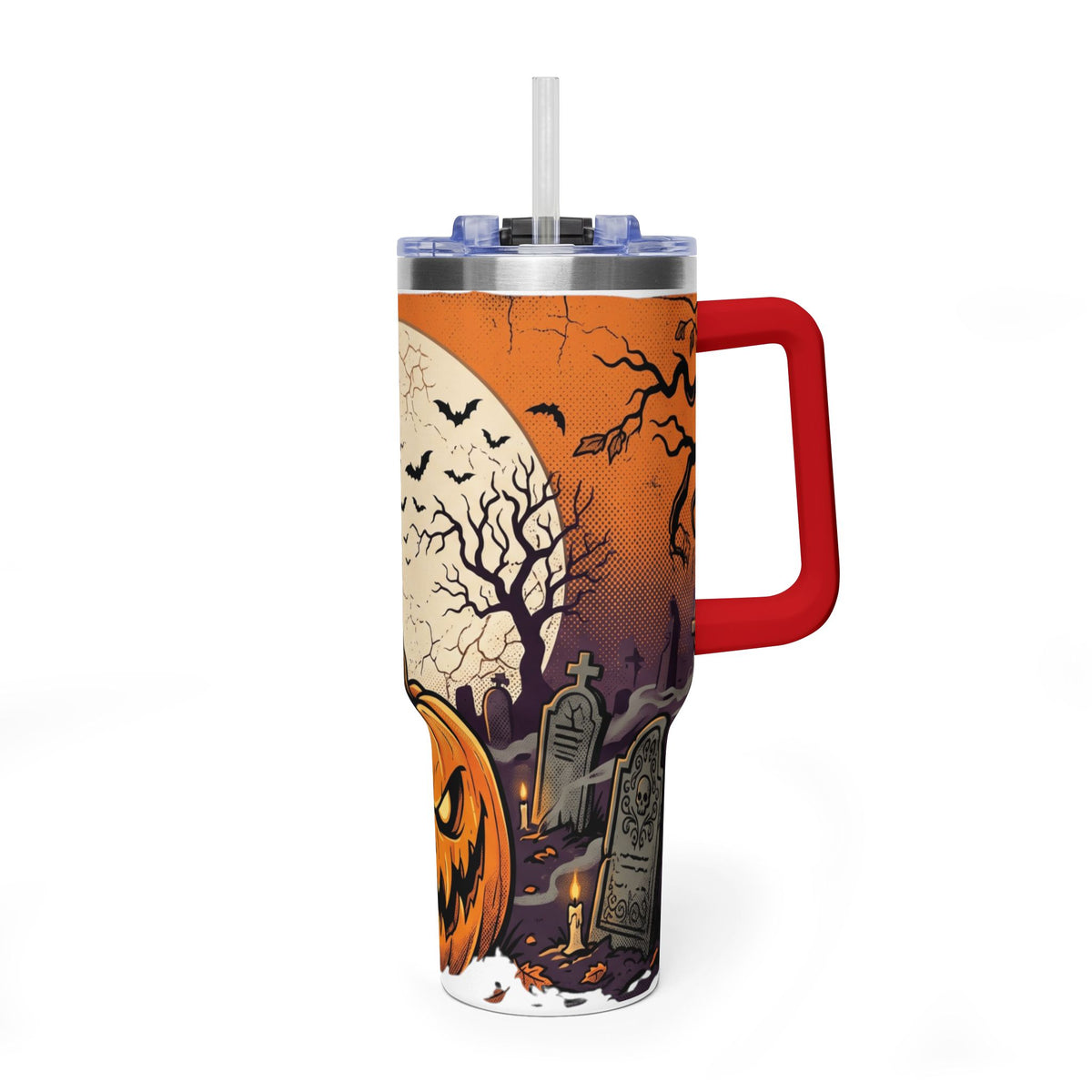 Halloween Pumpkin Tumbler – 40oz Spooky Haunted Graveyard Design