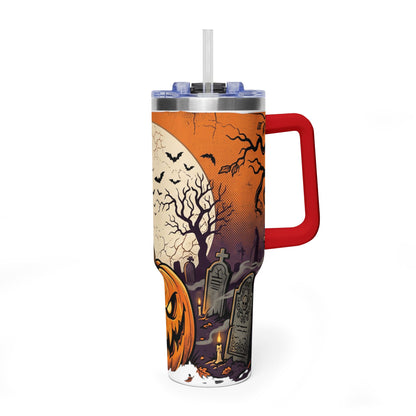 Halloween Pumpkin Tumbler – 40oz Spooky Haunted Graveyard Design