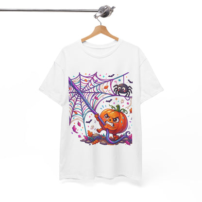 Pumpkin Spider Web Halloween T‑Shirt — Cute Spooky Pumpkin Cartoon Tee