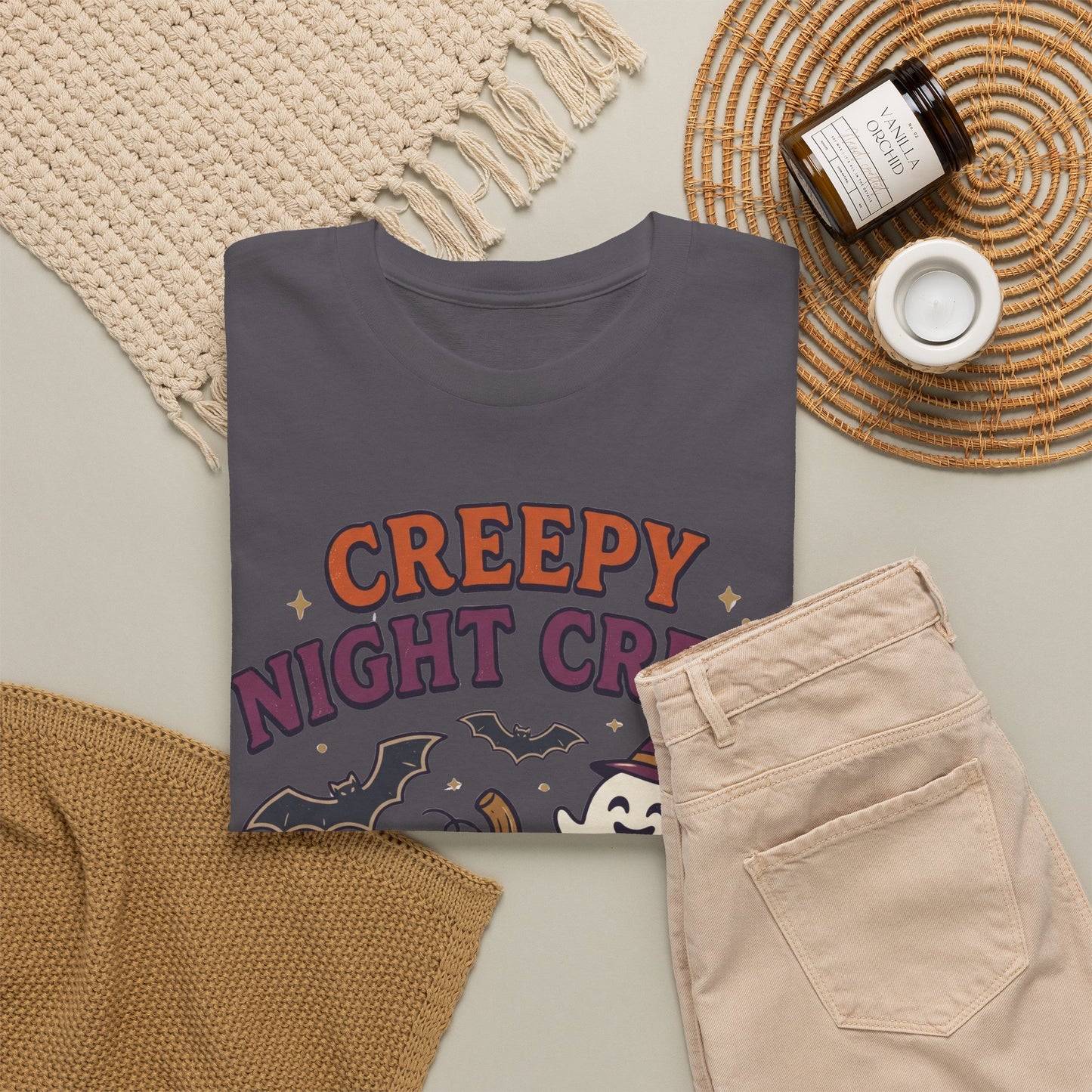 Creepy Night Crew Halloween T‑Shirt — Pumpkin & Ghost Graphic Tee
