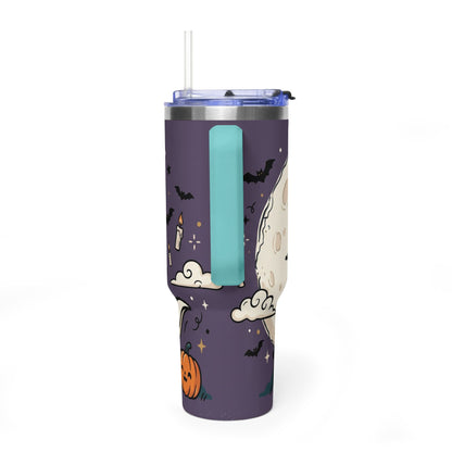 40oz Halloween Ghost Thermal Tumbler with Pumpkin and Black Cat