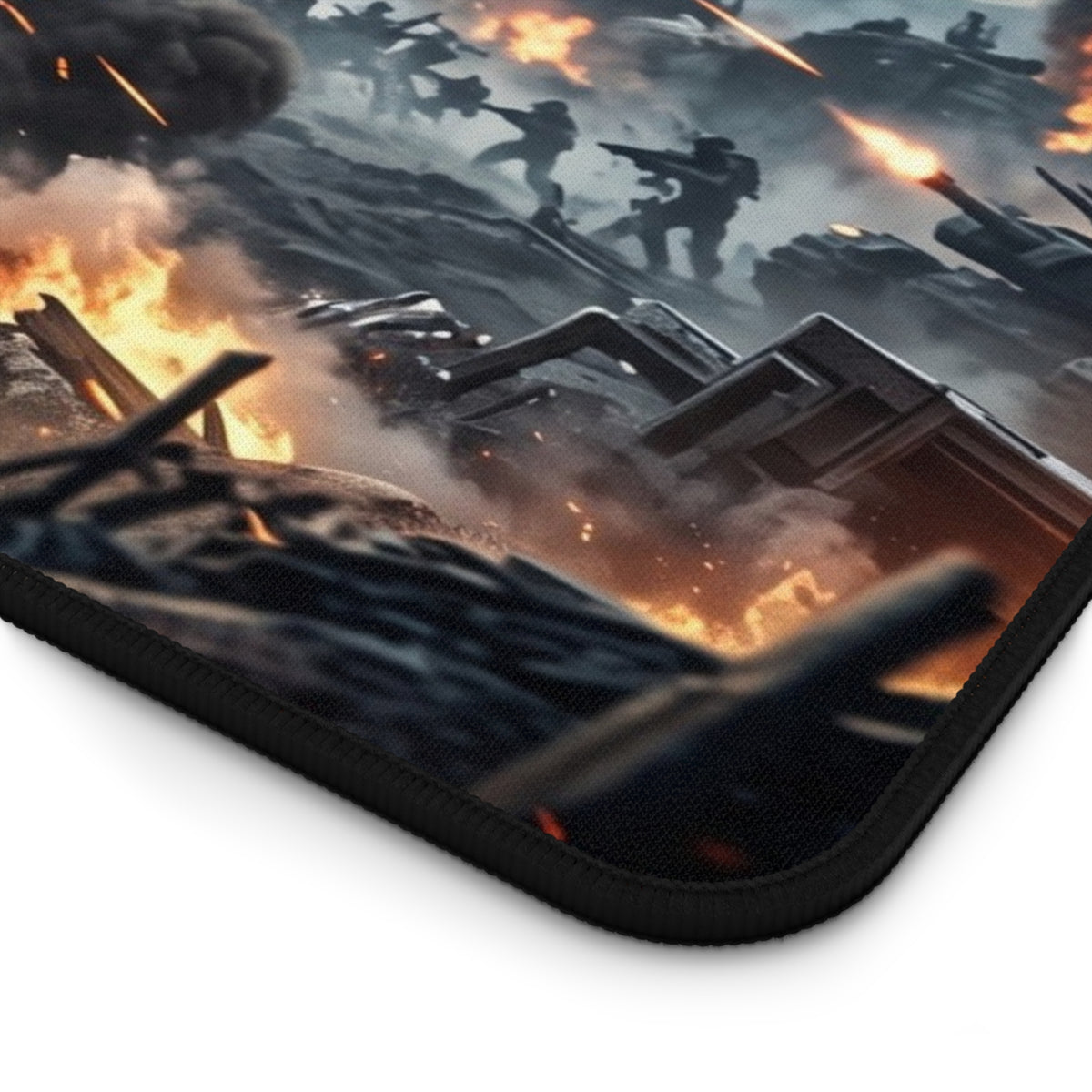Futuristic Soldier Gaming Desk Mat — Sci‑Fi Battle Scene Mouse Pad