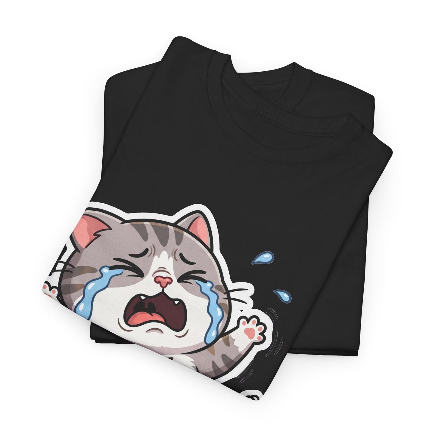 Crying Cartoon Cat T-Shirt — Cute Kawaii Kitten Graphic Tee