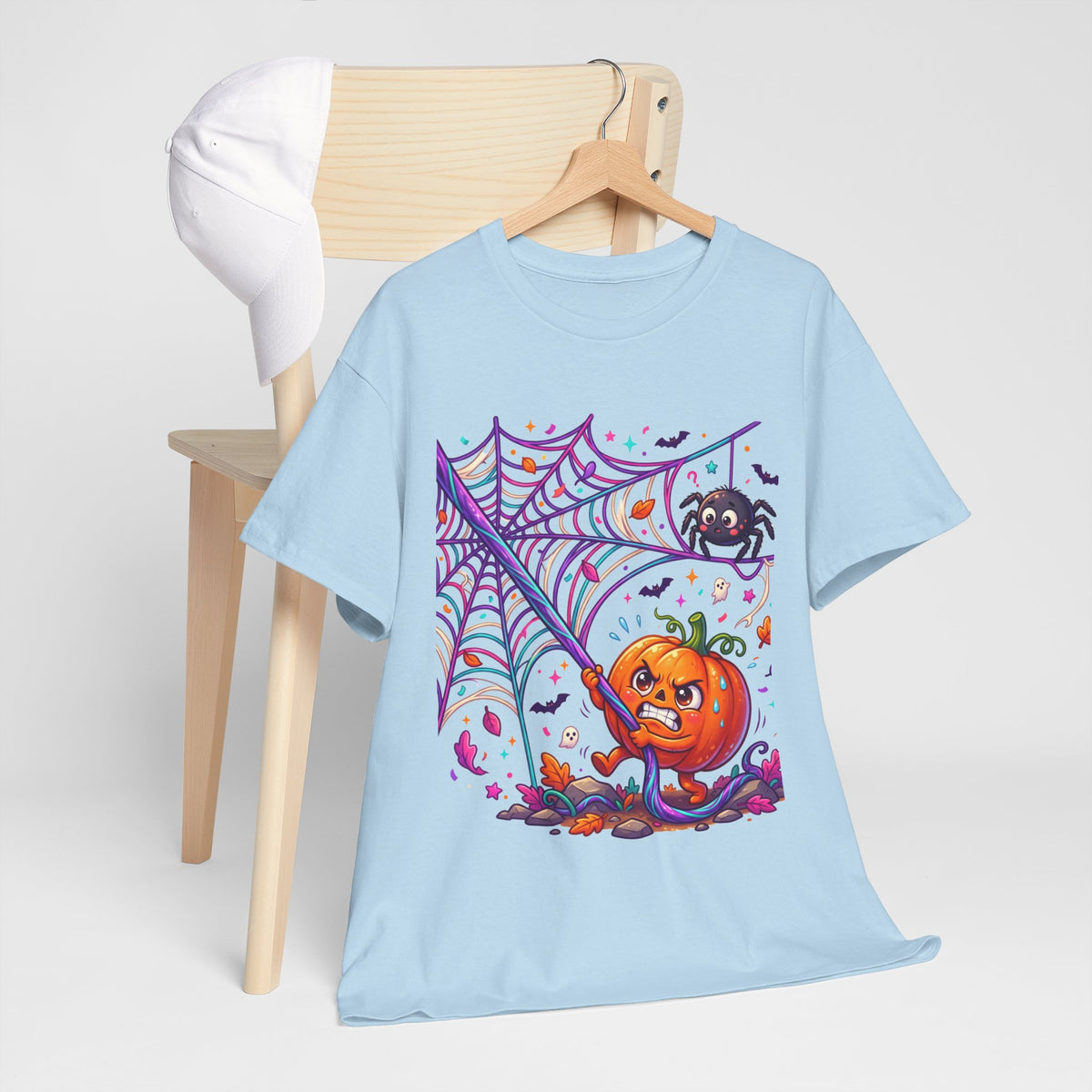 Pumpkin Spider Web Halloween T‑Shirt — Cute Spooky Pumpkin Cartoon Tee