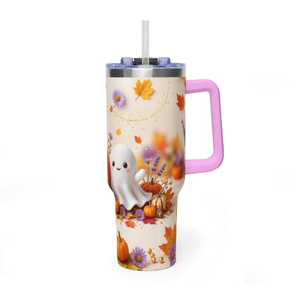 40oz Halloween Cat Vacuum Tumbler with Pumpkin