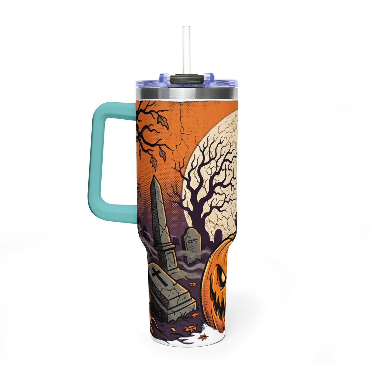 Halloween Pumpkin Tumbler – 40oz Spooky Haunted Graveyard Design