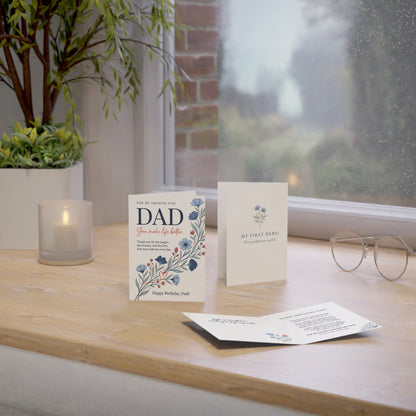 Dad Birthday Greeting Card – “My First Hero” Floral Card