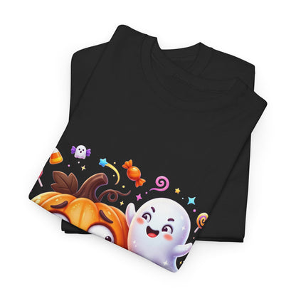 Cute Halloween Pumpkin & Ghost Tee — Scared Pumpkin Candy Graphic T-Shirt