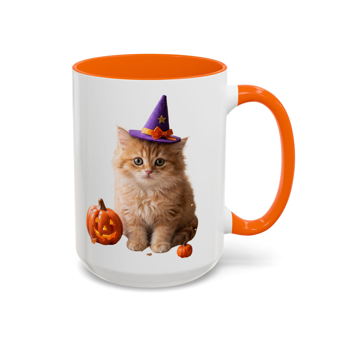 Halloween Cat Coffee Mug with Witch Hat and Pumpkin