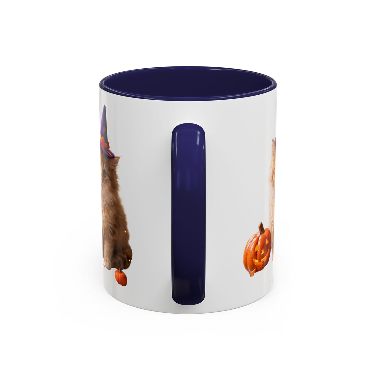 Halloween Cat Coffee Mug with Witch Hat and Pumpkin