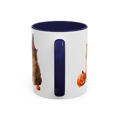 Halloween Cat Coffee Mug with Witch Hat and Pumpkin