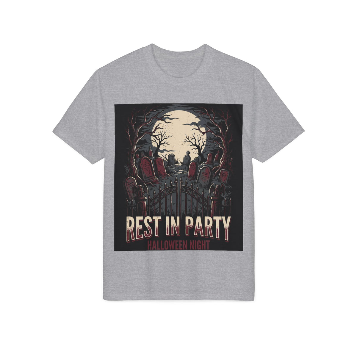 Rest in Party Halloween T-Shirt — Graveyard Skeletons Moonlight Tee