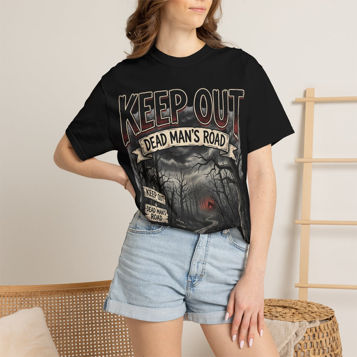 Keep Out "Dead Man's Road" T-Shirt — Spooky Haunted Road Graphic Tee