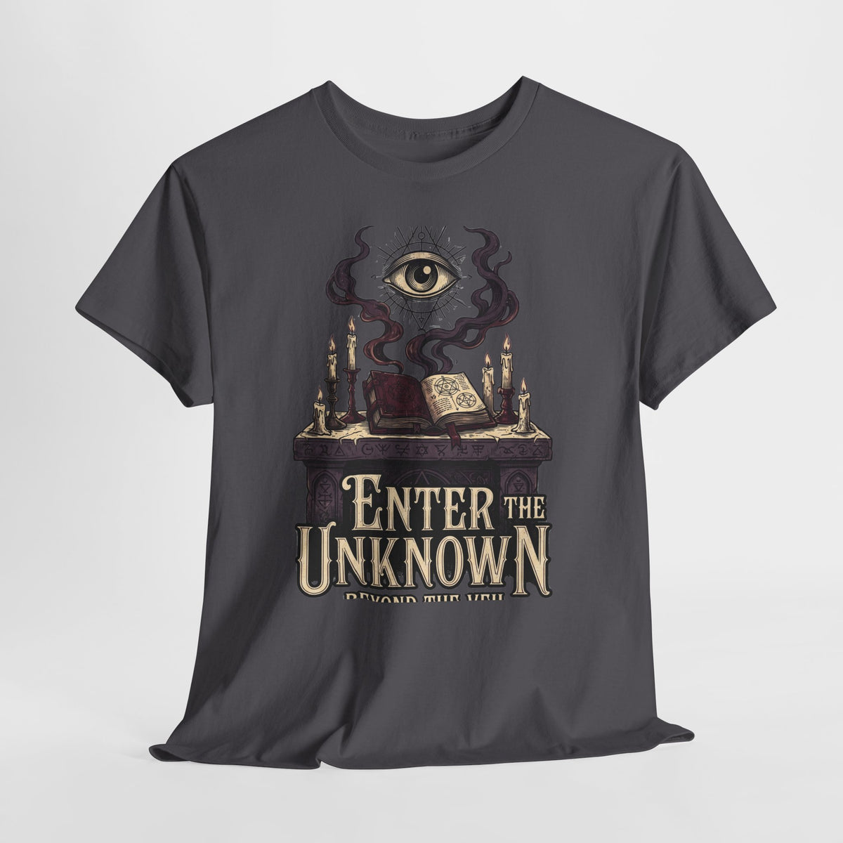 Occult Graphic Tee — "Enter the Unknown" Mystic Eye & Spellbook T-Shirt