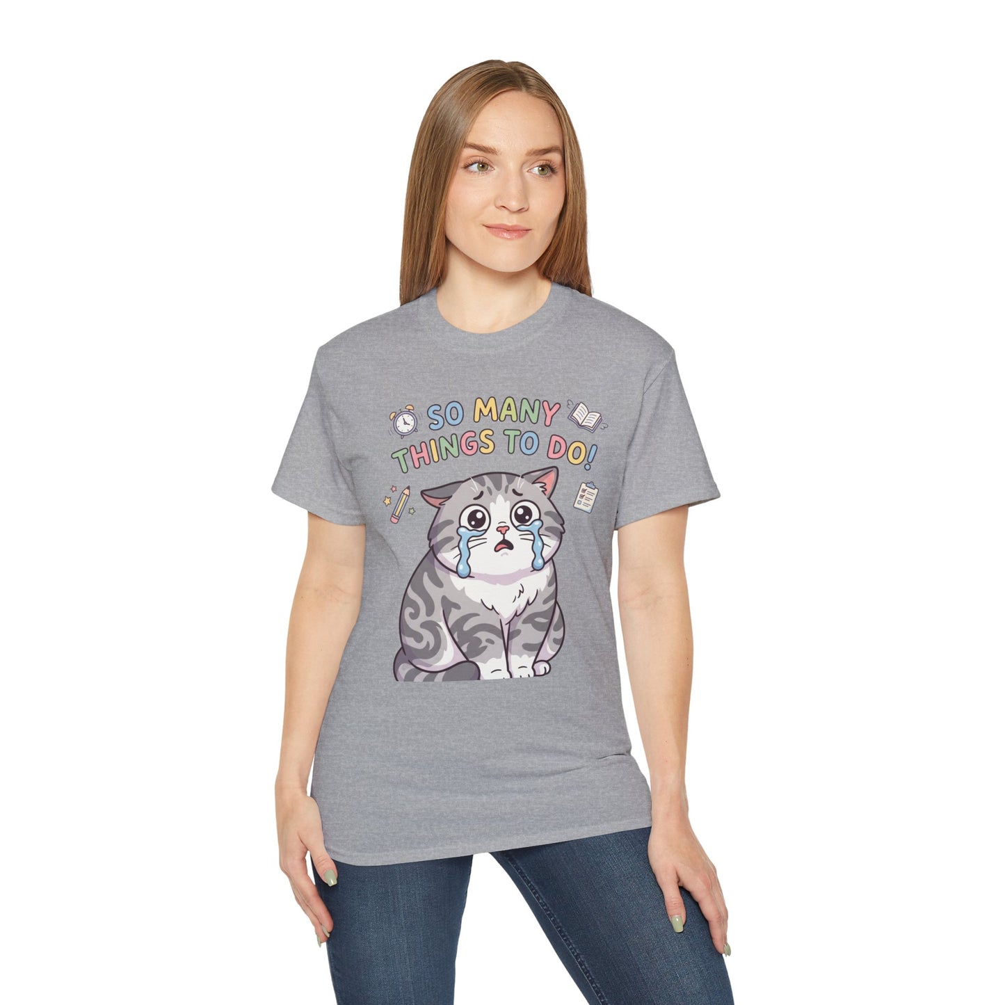 So Many Things To Do! Cat T-Shirt — Cute Stressed Kitty Graphic Tee