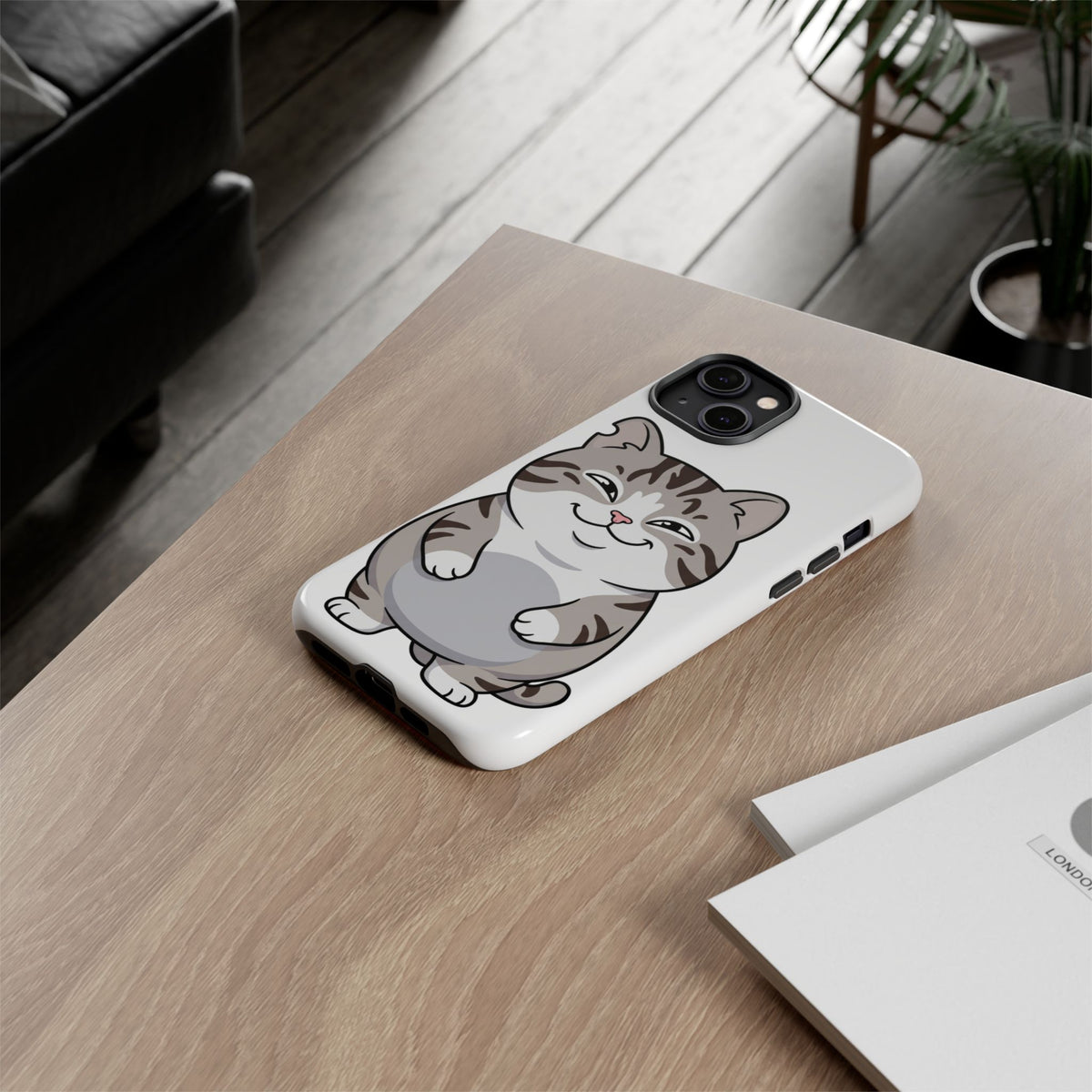 Cute Chubby Cat Phone Case — Protective Tough Case with Smiling Tabby Design