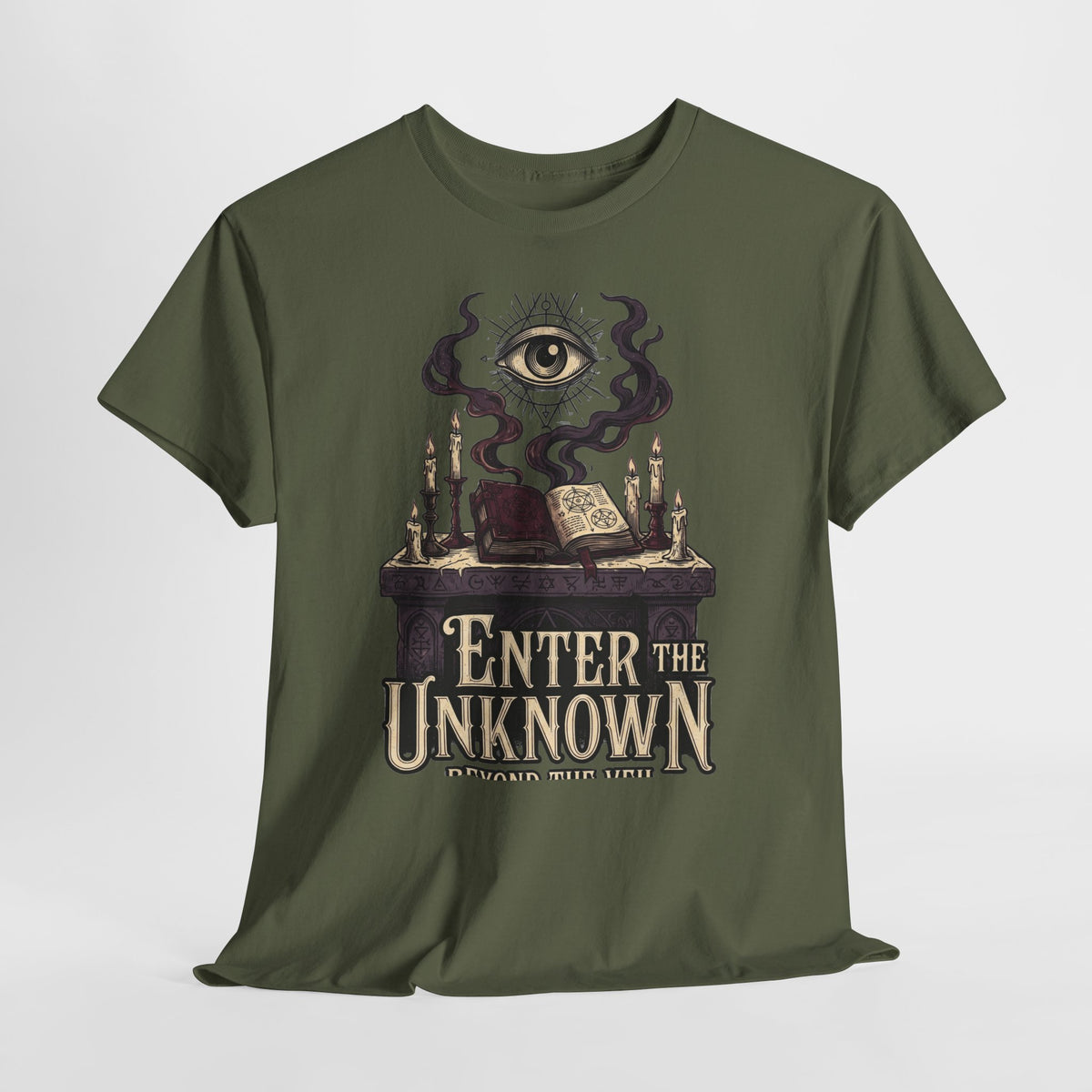 Occult Graphic Tee — "Enter the Unknown" Mystic Eye & Spellbook T-Shirt