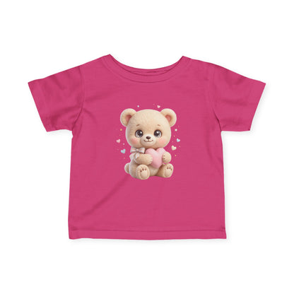 Infant Tee – Cute Teddy Bear Holding Pink Heart | Baby Shower, Newborn Gift
