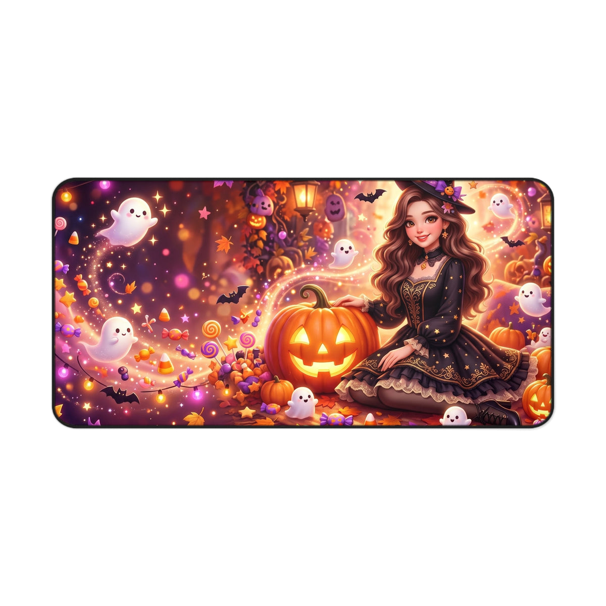 Halloween Witch Desk Mat — Cute Pumpkin & Ghosts Gaming Mouse Pad