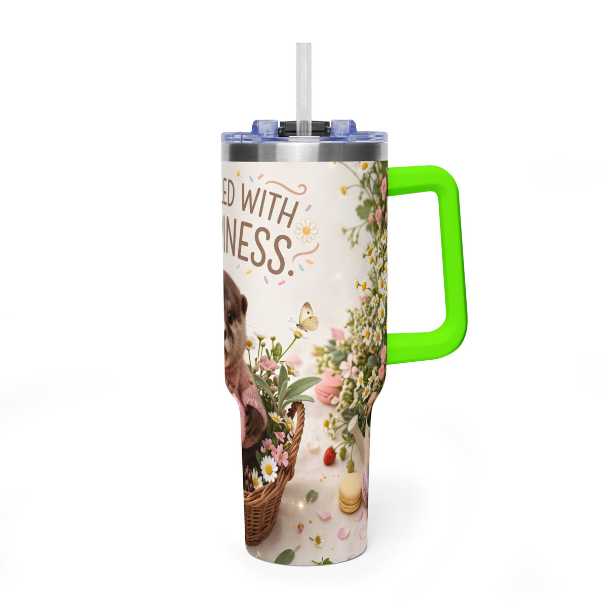 40oz Tumbler – “Sprinkled with Happiness” Puppy Floral Drink Cup