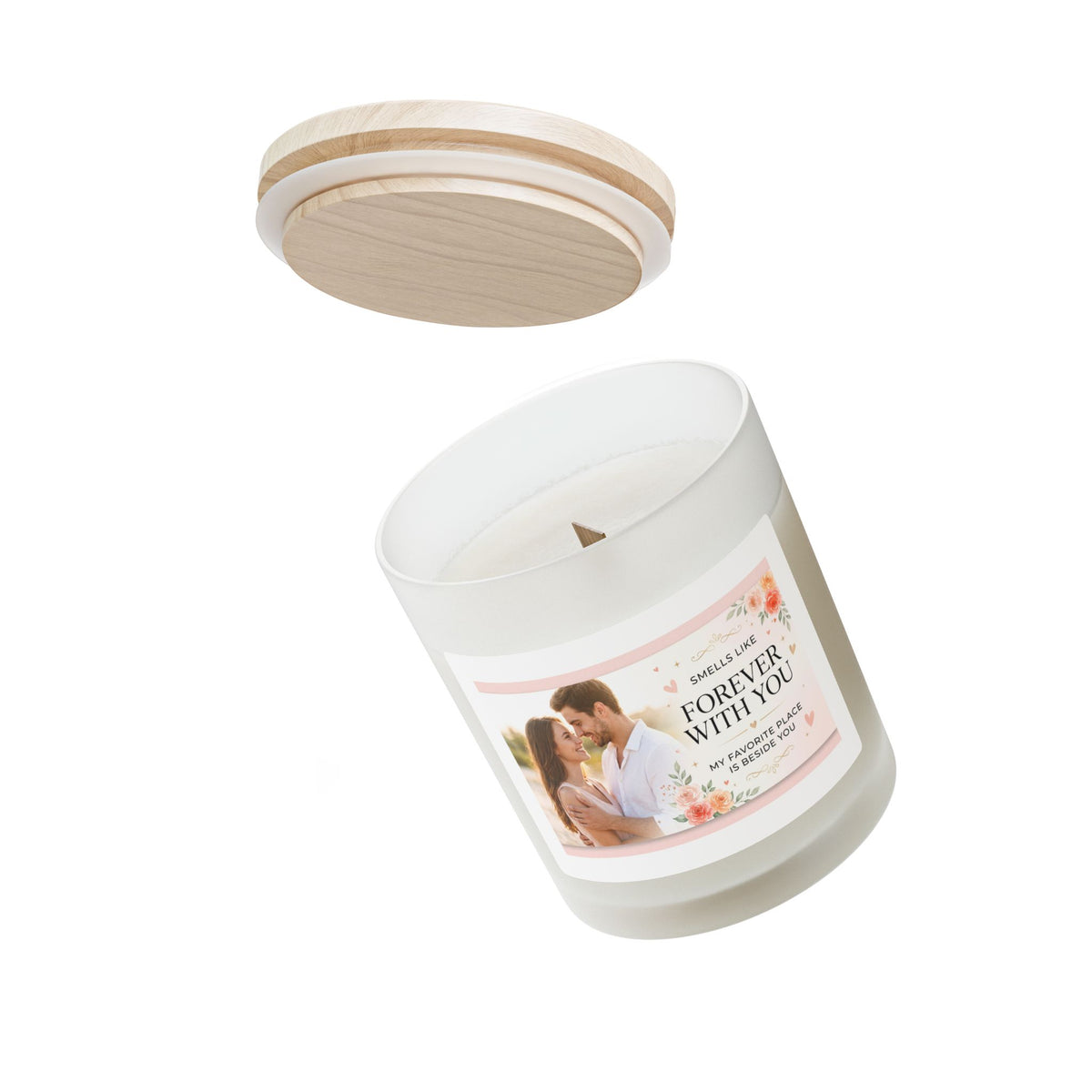 Romantic Photo Frosted Glass Candle — "Smells Like Forever With You" Personalized 11oz