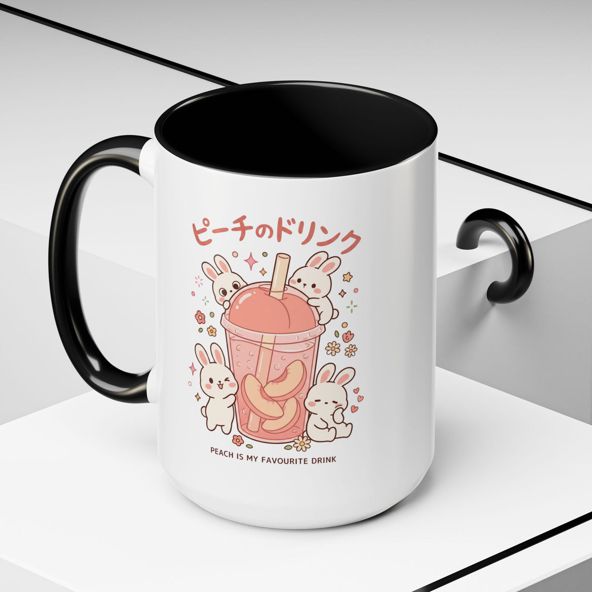 Peach Drink Bunny Mug — Cute Kawaii Coffee Tea Cup (11/15oz)