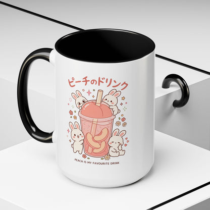 Peach Drink Bunny Mug — Cute Kawaii Coffee Tea Cup (11/15oz)